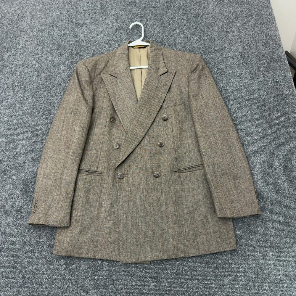 Vintage Adams Row Blazer Mens 40 Brown Wool Double Breasted Peak Lapel Classic